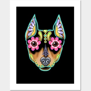 Min Pin - Day of the Dead Miniature Doberman Pinscher Sugar Skull Dog Posters and Art